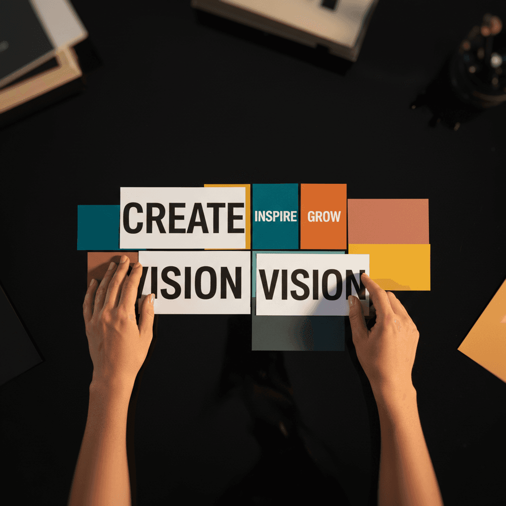 Content creator arranging brand materials