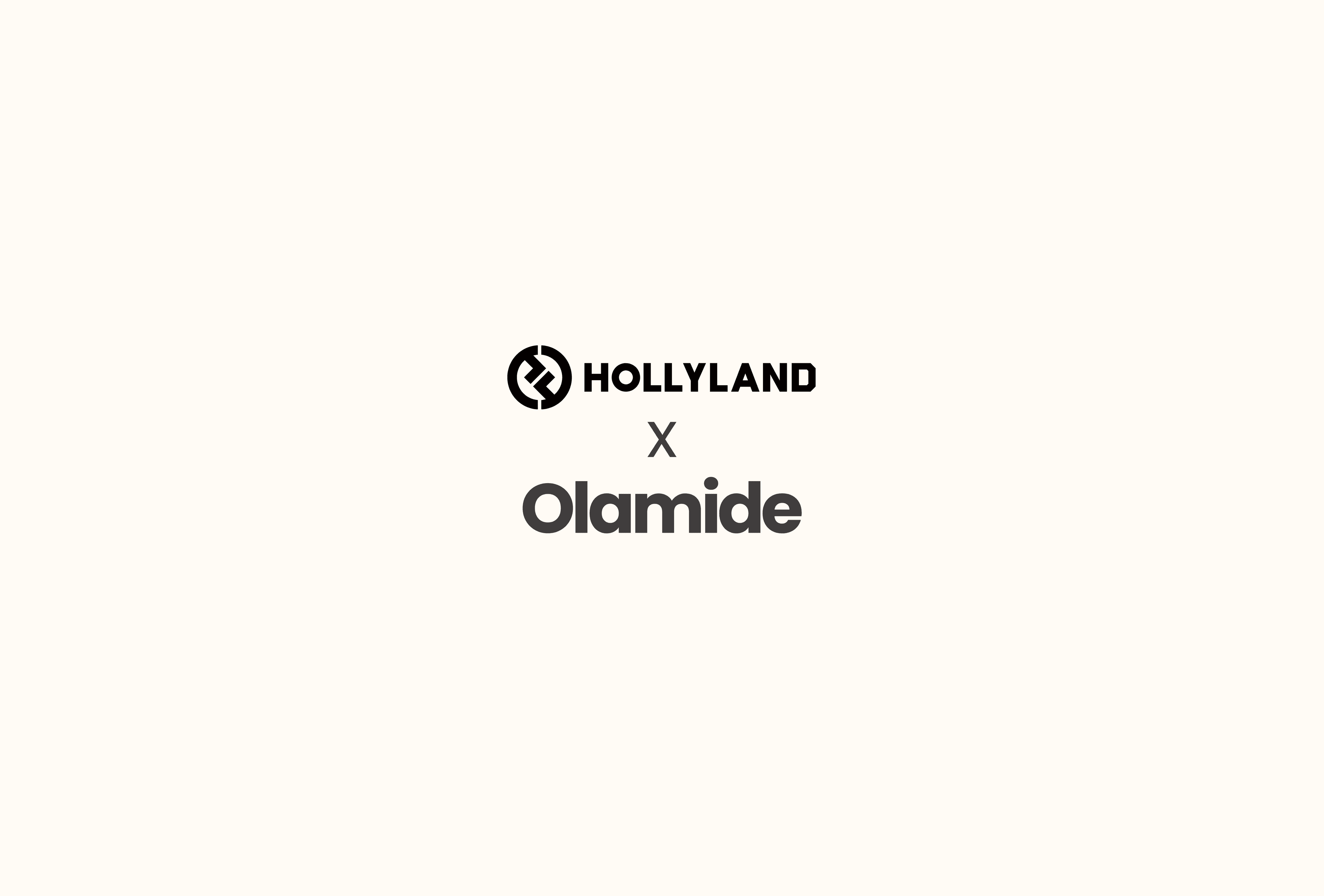 Hollyland logo and name above an X and the name Olamide on cream background.