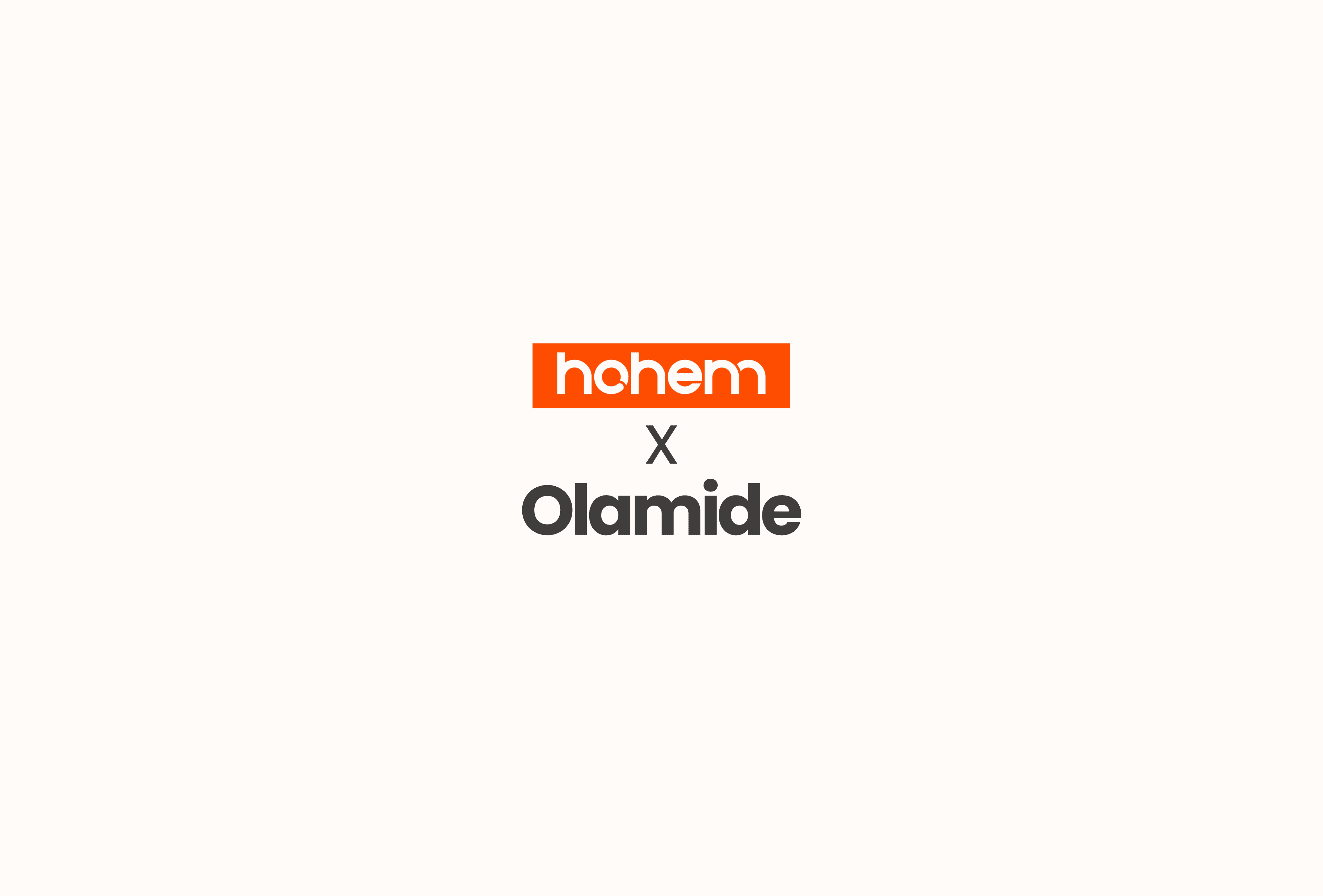 White Hohem logo in an orange rectangle above a black X and Olamide text.