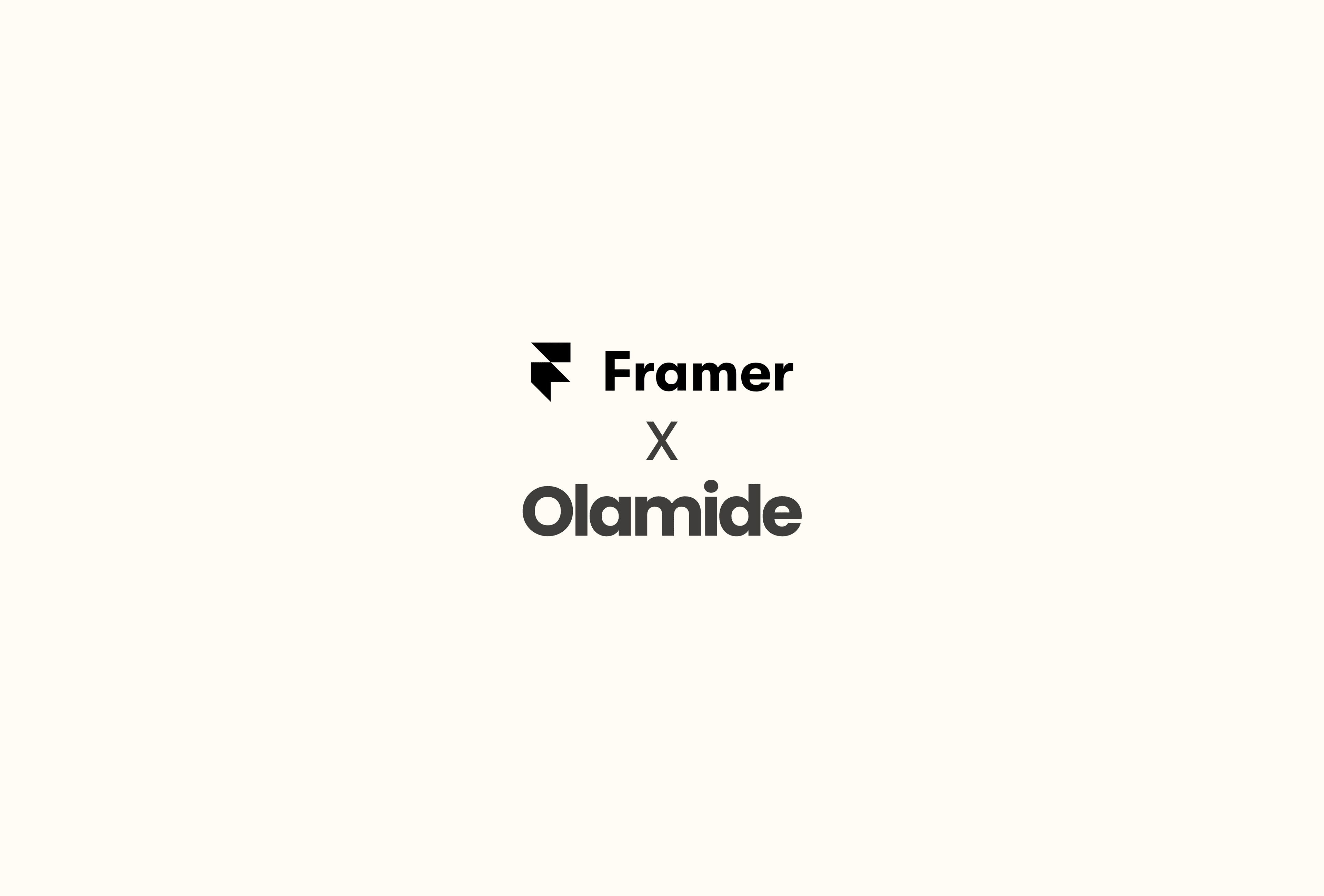 Minimalist design featuring the Framer logo and text Framer X Olamide on off-white background.